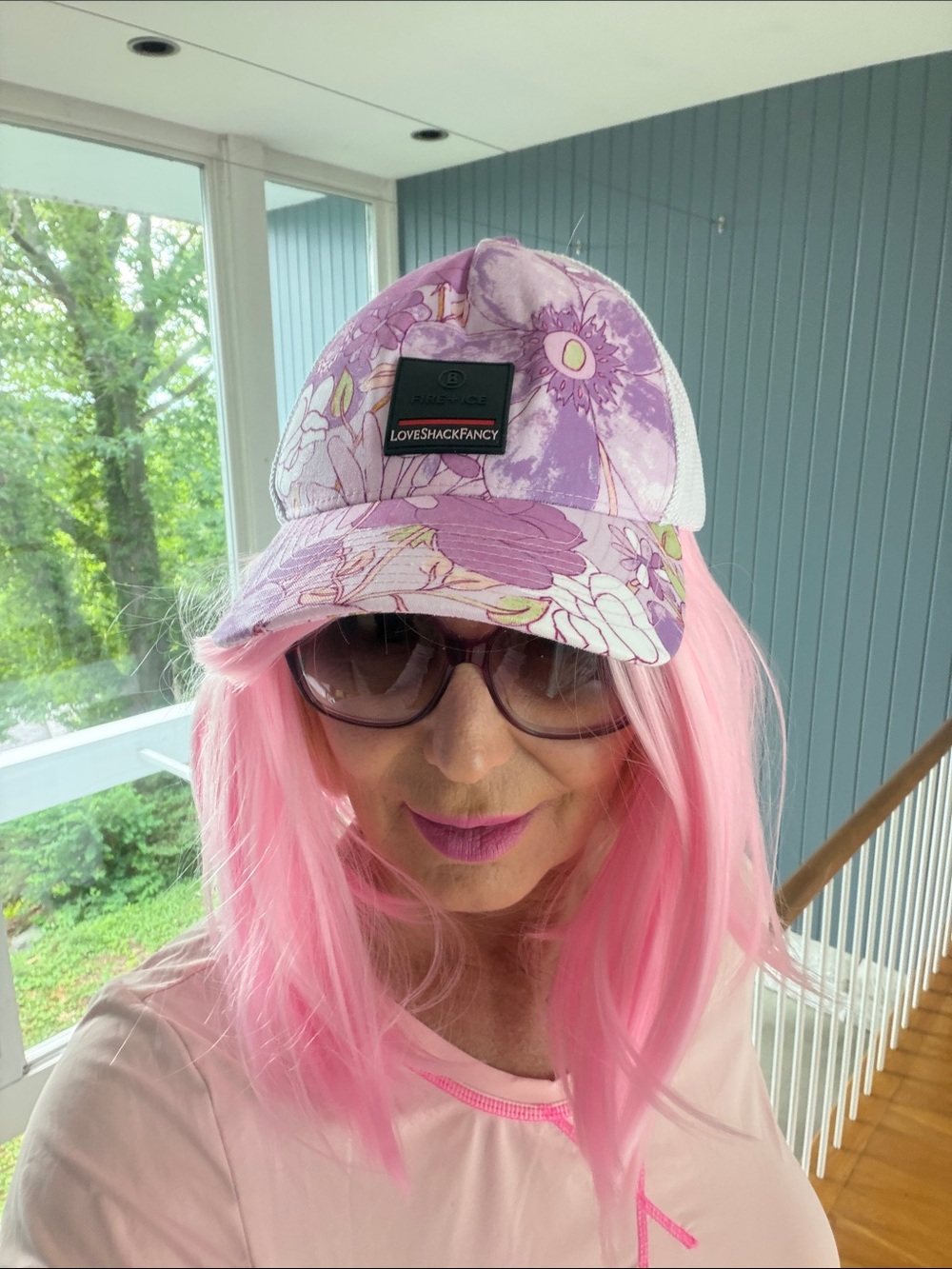 LoveShackFancy Purple and White Fire And Ice  Floral Hat